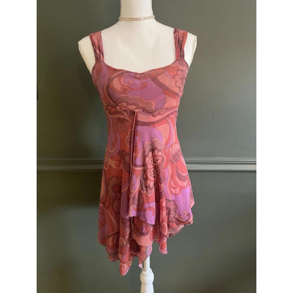 Vintage Y2K Sweet Pea Tunic Top Pink Mod Floral Mesh Fairycore Whimsical Retro M